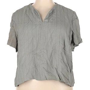 Tamotsu New York Size 24 (Plus) Short Sleeve Blouse top shirt gray tan WOOL